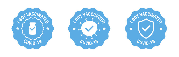 Vaccination label with quote - I got vaccinated covid 19. Vaccinated against covid-19. Coronavirus vaccine stickers. Vector