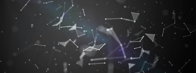 Abstract halftone background. Design of glass fragments. Texture of geometric shapes, triangles, lines, points. Chaotic particles. Explosion of the universe. Outer space. Poster technology, business.