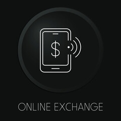 Online exchange  vector line icon on 3D button isolated on black background. Premium Vector.