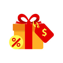 Gift box with price tag vector illustration isolated on white background suitable for discount icon