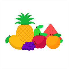 Fruits vector illustration with flat design such as grape, apple, watermelon and more isolated on white background