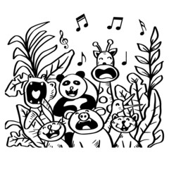 Cartoon  group of animals singing