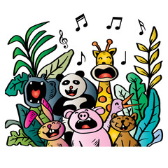 Cartoon  group of animals singing