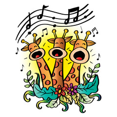Cartoon cute three giraffe  singing © Handini_Atmodiwiryo
