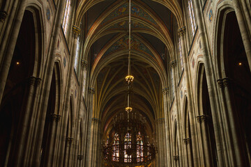 Fototapeta premium Interior Votive Church, Votivkirche, neo-Gothic style. Amazing huge pipe organ. 