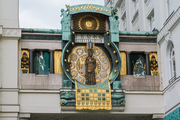 Ankeruhr clock (Anker clock) in Vienna old town, Austria. 