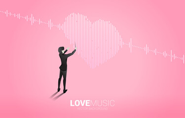 Vector silhouette of conductor with Sound wave heart icon Music Equalizer background. love song music visual signal