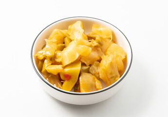 Pickled mustard greens on a monochrome background