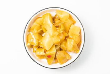 Pickled mustard greens on a monochrome background