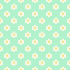 Daisies, white flowers that are a seamless pattern on a pastel green background