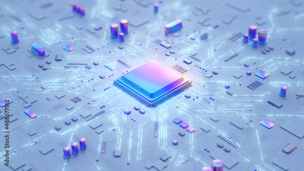 Wall mural central computer processors cpu concept. motherboard digital chip. tech science background. integrat