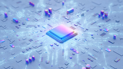Central Computer Processors CPU concept. Motherboard digital chip. Tech science background. Integrated communication processor. 3D illustration - obrazy, fototapety, plakaty