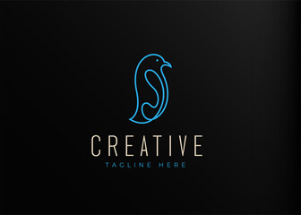 Fototapeta premium Minimalist Penguin Logo Design Template. Antarctic Bird Icon Line Art Vector