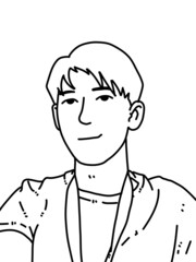 back and white of cute man cartoon for coloring