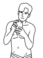 back and white of cute man cartoon for coloring