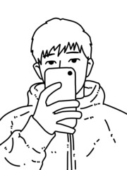 back and white of cute man cartoon for coloring