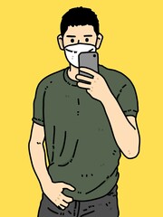 cute man cartoon on yellow background