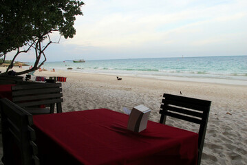 beach chairs and umbrellas