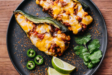Stuffed poblano pepper on a plate