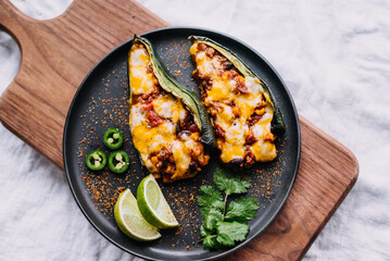 Stuffed poblano pepper on a plate