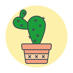 Isolated green cactus on a colored circle frame Vector