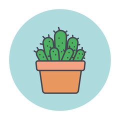 Isolated green cactus on a colored circle frame Vector
