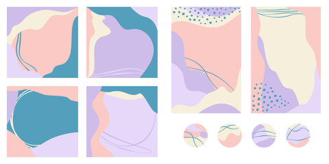 Szablony do postów, stories i highlights na social media. Abstrakcyjne wektorowe wzory i tła w jasnych kolorach z miejscem na tekst. © Monika