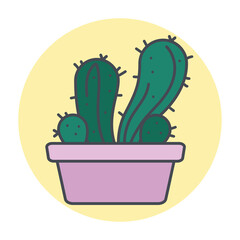 Isolated green cactus on a colored circle frame Vector