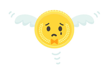 パタパタ飛んでいく羽の生えた泣き顔のお金 - コイン・硬貨 - 支払い・損失のイメージ素材
