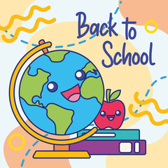 Fototapeta na wymiar Colored back to school poster geography class happy globe character Vector