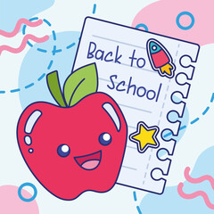 Colored back to school poster Happy apple character Vector