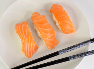 Authentic salmon and tuna Nigiri sushi