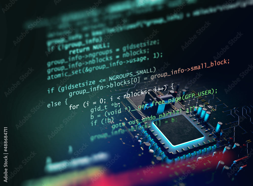 Poster 3d rendering  of futuristic blue circuit board and cpu