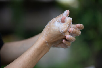 young woman person hand hygiene cleaning with wipe cleaner, body health concept