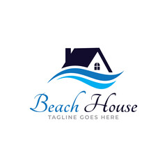 Beach house logo design template. Vector illustration