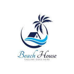 Fototapeta premium Beach house logo design template. Vector illustration
