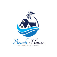 Beach house logo design template. Vector illustration