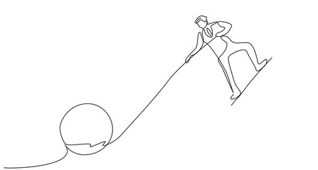a businessman is pushing and pulling a rock upwards