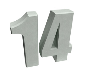 Isolated Three Dimensional Top View of Alphabet 14 or Fourteen on White Background, 3D Render Illustration.