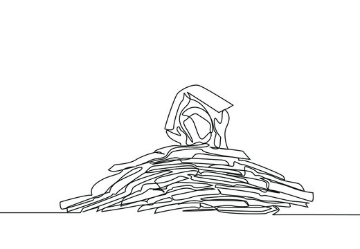 recommend clip art: a sad employee lost among documents and books