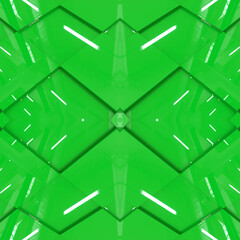 Green surface with white highlights. Beautiful seamless mirrored green background. The square tile in perspective is located diagonally. Close-up.
