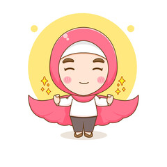 Cartoon illustration of cute strong Moslem girl character