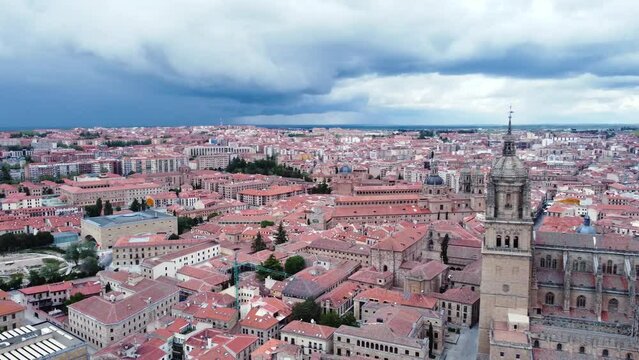 Beautiful dark clouds over Salamanca, Castilla y Le&oacute;n, Spain. Thic cloudy stormy day, the clouds before the storm.