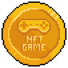 Fototapeta premium Pixel art NFT game currency coin vector icon for 8bit game on white background 
