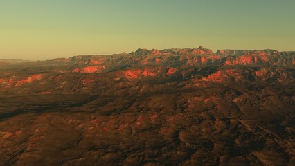 alien planet landscape sci fi spatial background, view from planet surface with spectacular sky, realistic digital illustration	
