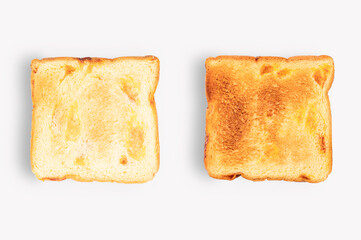 Slice of toast bread on white background.