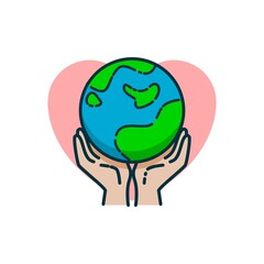 illustration of hand holding an earth. earth day vector illustration.