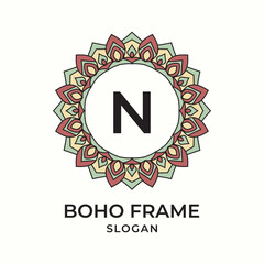 Fototapeta premium letter N mandala boho frame vintage design element