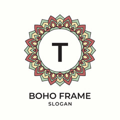 letter T mandala boho frame vintage design element