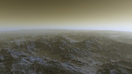 alien planet landscape sci fi spatial background, view from planet surface with spectacular sky, realistic digital illustration	
